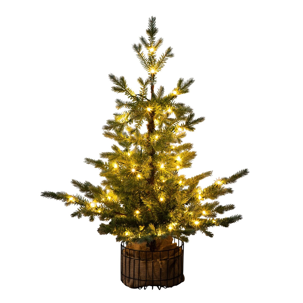 Nearly Natural Pre-lit Potted Artificial Christmas Tree with Planter - 3’ - Warm White LED Lights